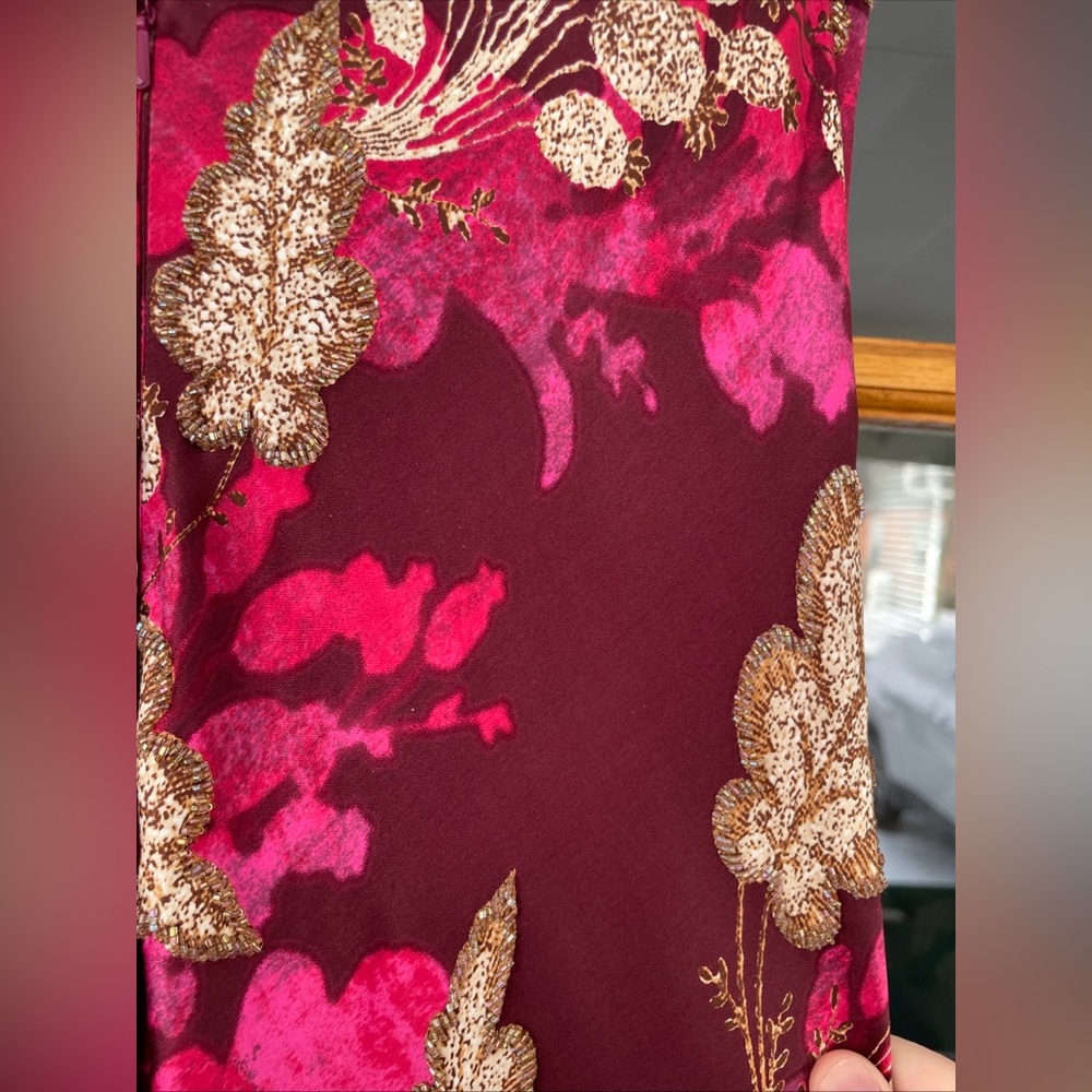 Carmen Marc Valvo Collection Women’s 100% Silk Dress Gold/Pink/Burgundy Size 6 - Picture 8 of 8
